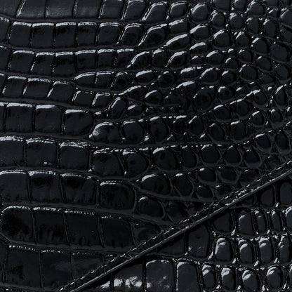 Saint Laurent Calfskin Crocodile Embossed Monogram Cassandre Flap Pouch Black 8 of 8