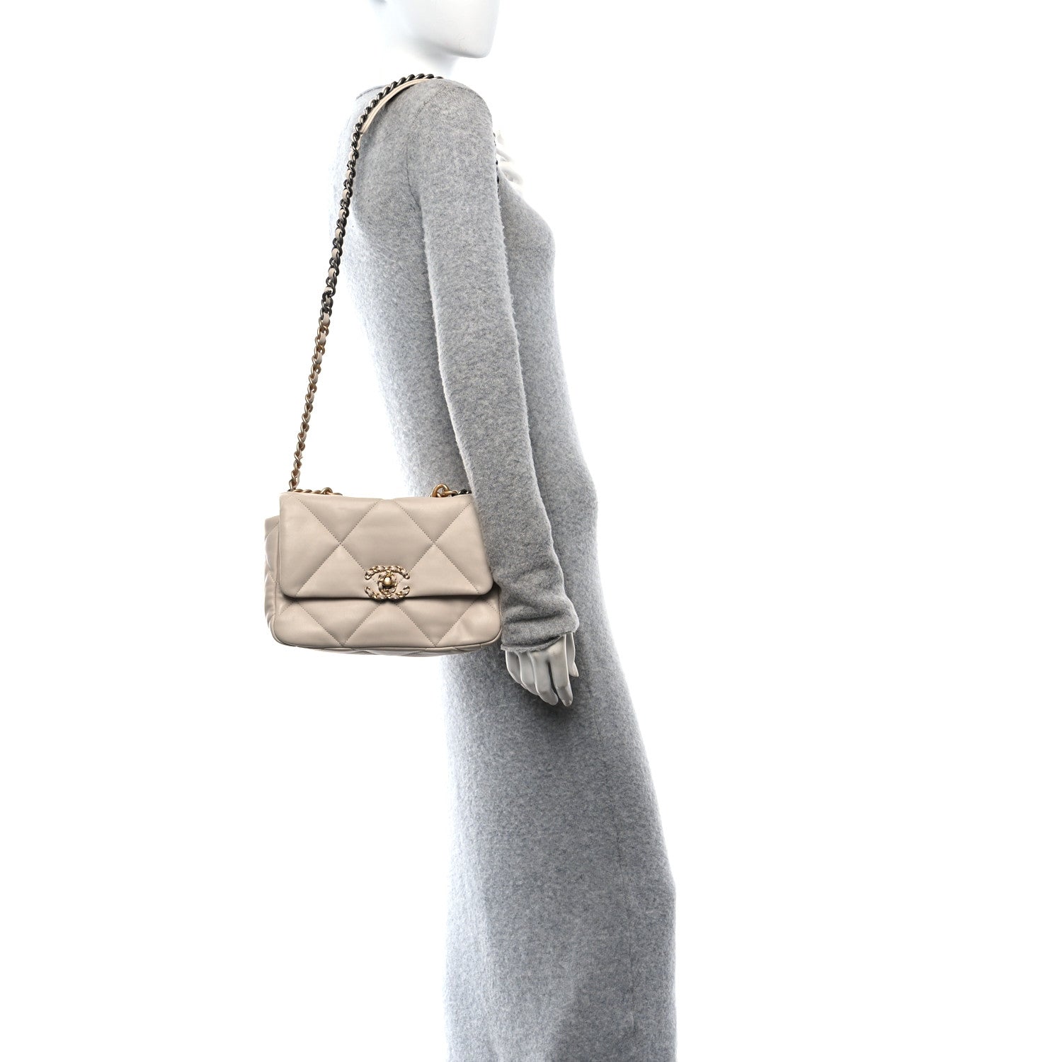 Chanel Lambskin Quilted Medium Chanel 19 Flap Light Beige 2 of 10