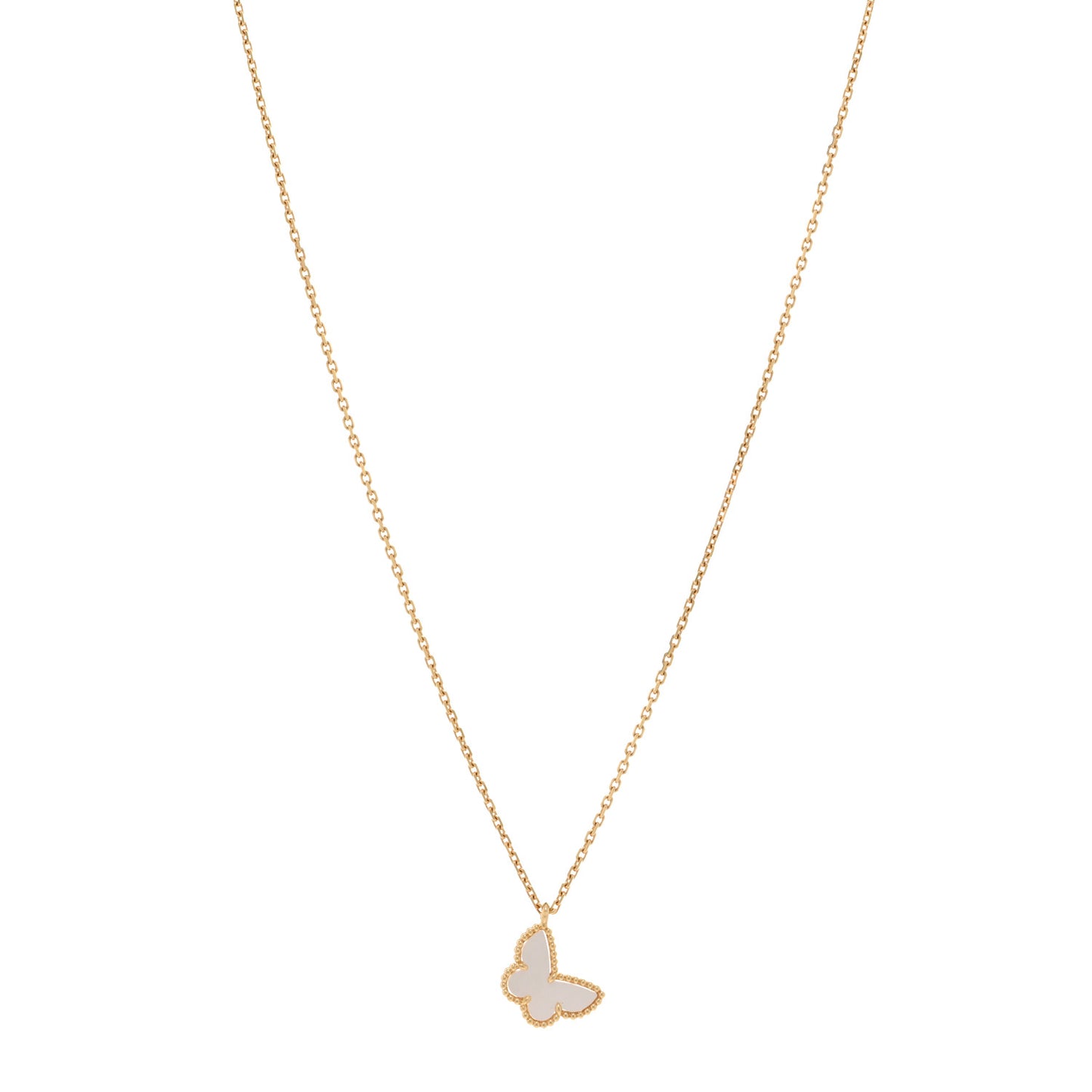 18K Yellow Gold Mother of Pearl Sweet Alhambra Butterfly Pendant Necklace