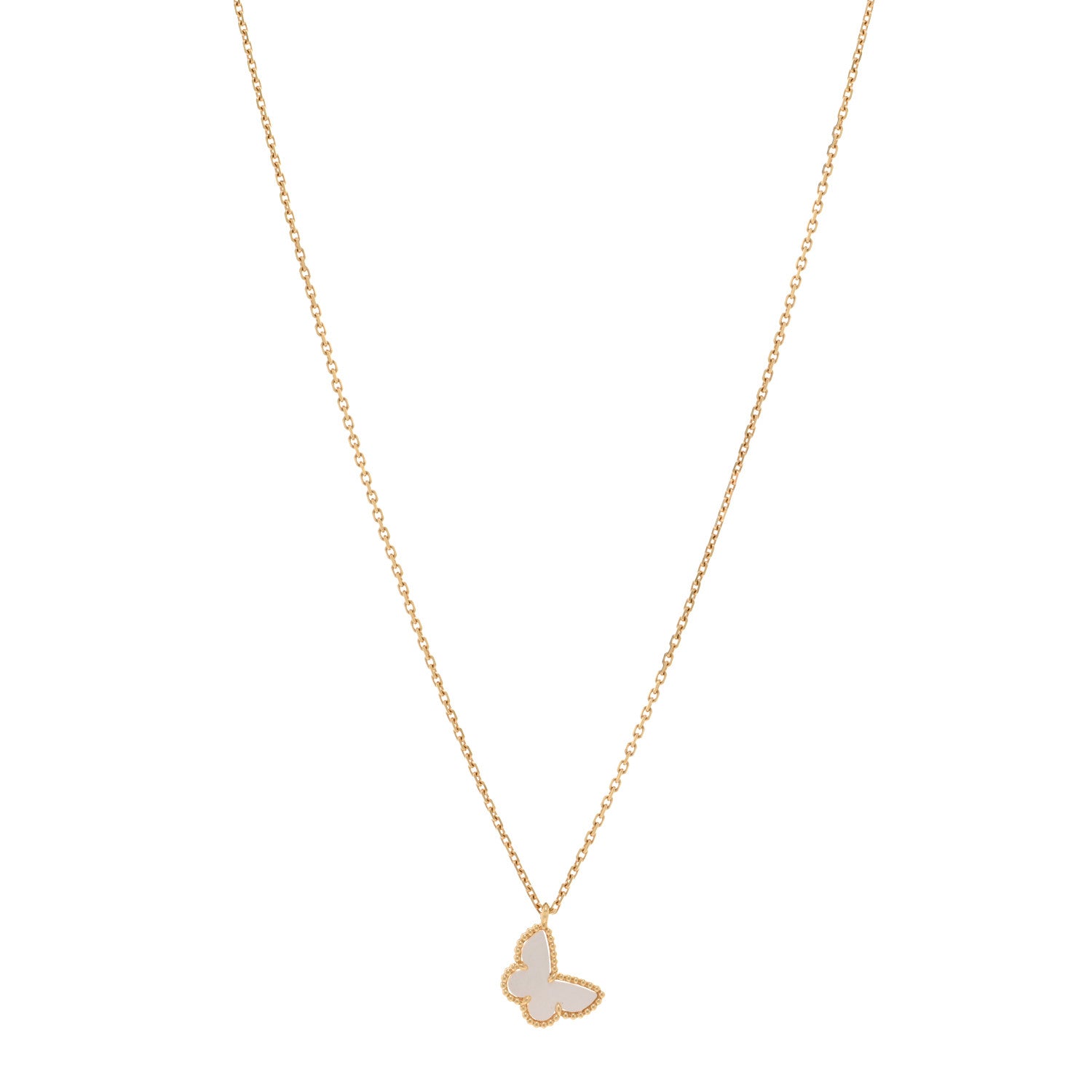 Van Cleef & Arpels 18K Yellow Gold Mother of Pearl Sweet Alhambra Butterfly Pendant Necklace 1 of 6