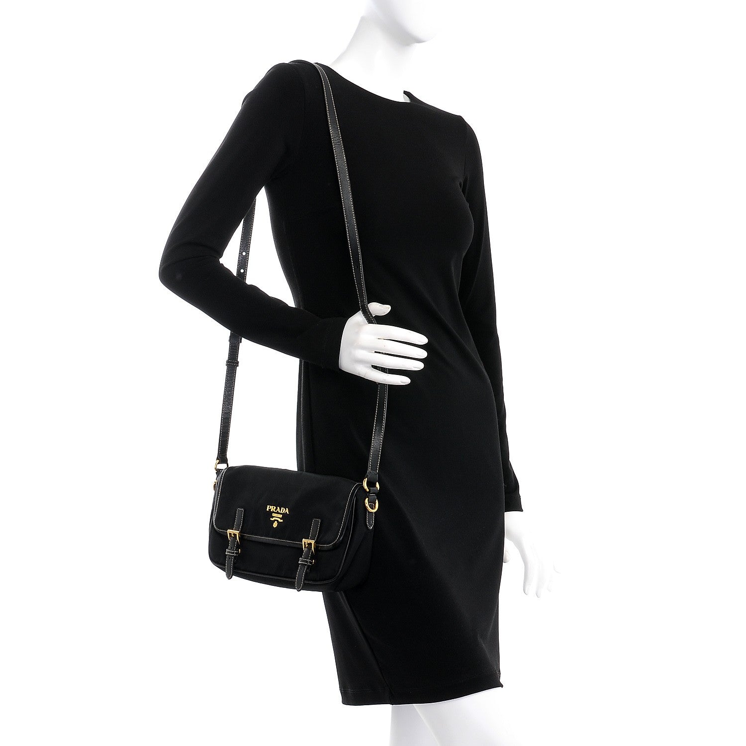 Prada Tessuto Nylon Saffiano Small Messenger Bag Black 2 of 8