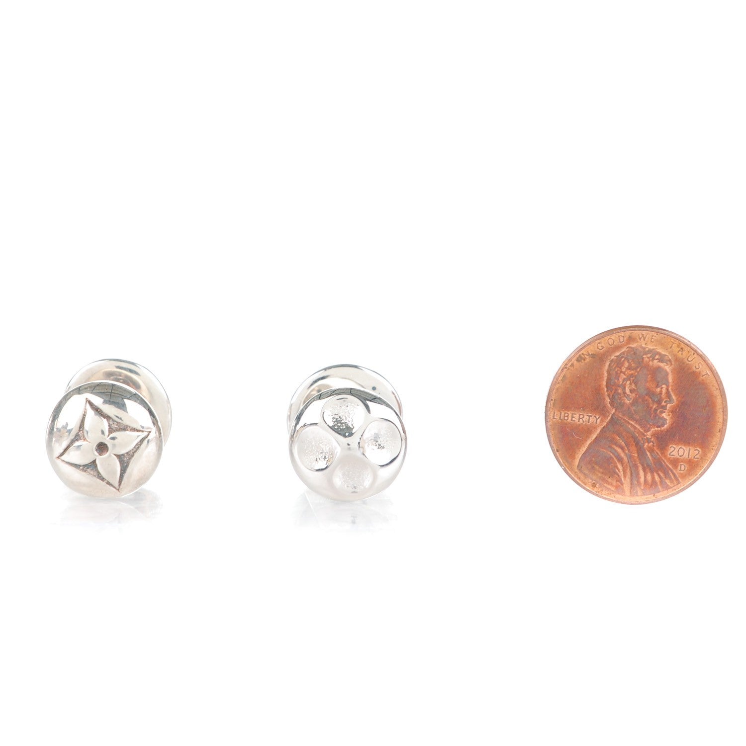 Louis Vuitton Silver Motif Cufflinks w Damier Ebene Case 2 of 8