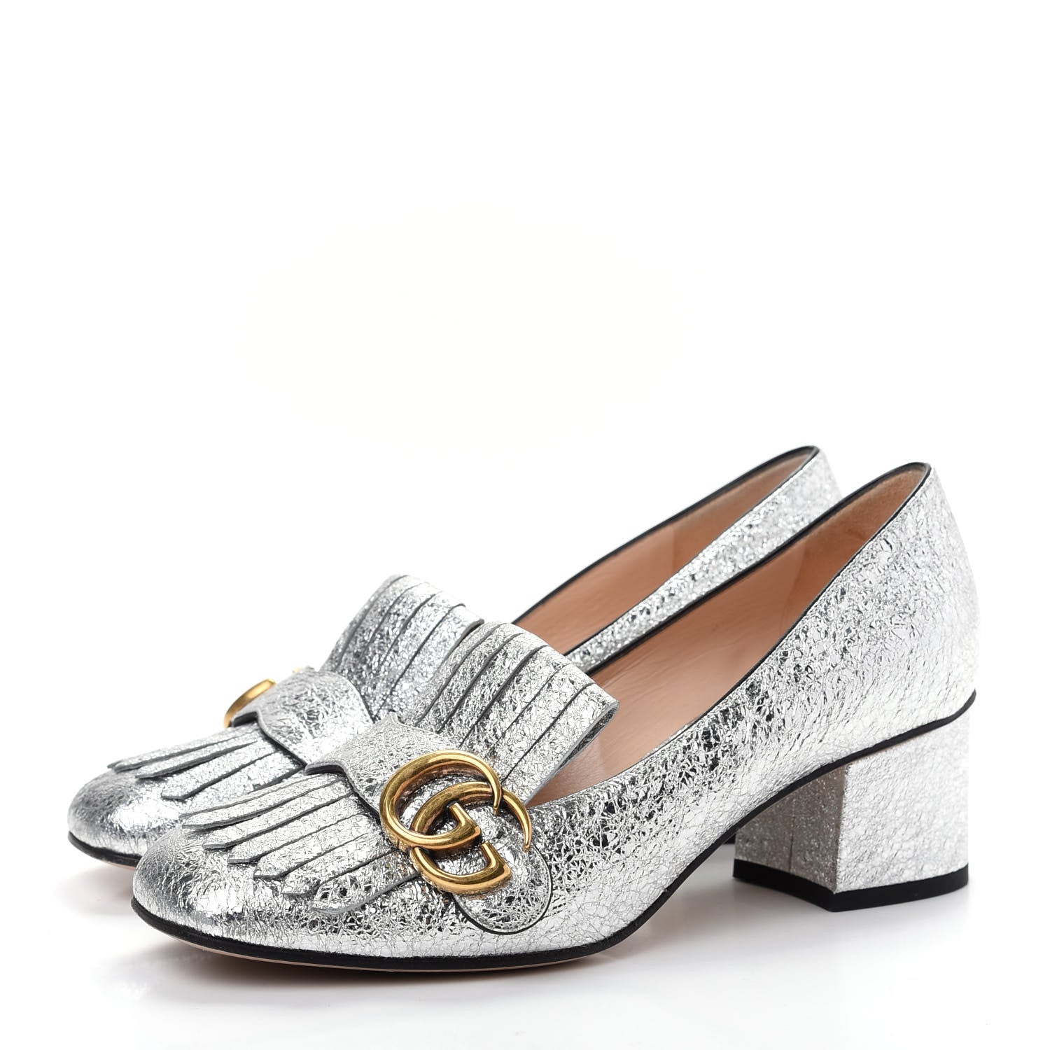 Gucci Galassia GG Marmont Fringe 50mm Loafer Pumps 37 Argento 3 of 12