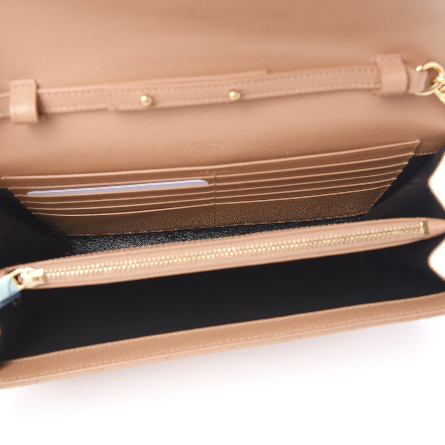 Saint Laurent Grain De Poudre Mixed Matelasse Triquilt Monogram Chain Wallet Dune 4 of 9