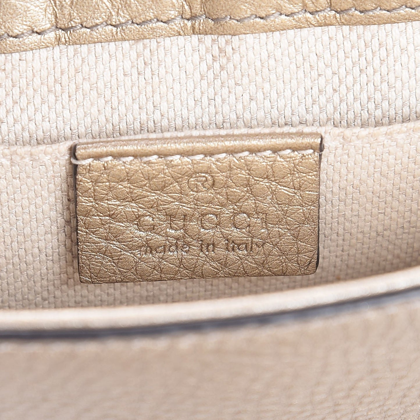 Metallic Pebbled Calfskin Small Soho Flap Crossbody Golden Beige