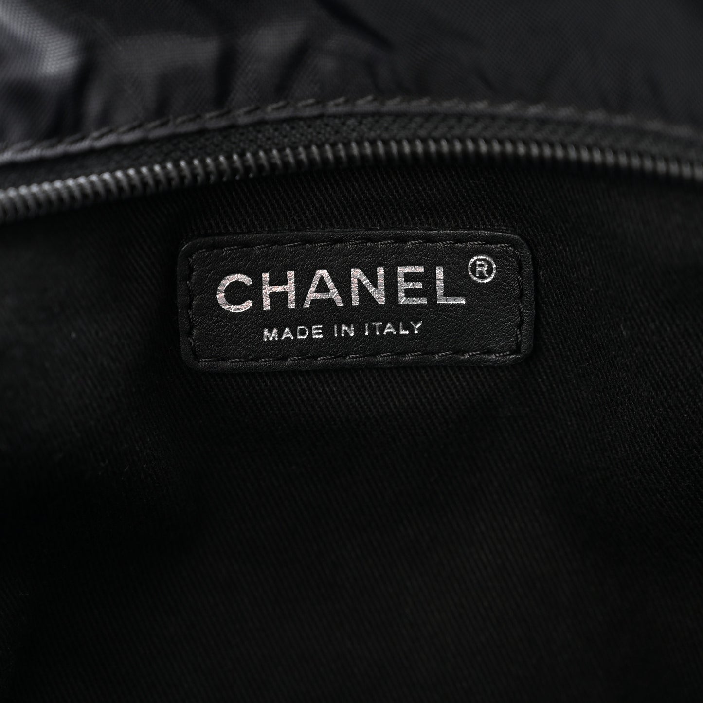 Nylon Calfskin Quilted CC Paris New York Tote Bag Black