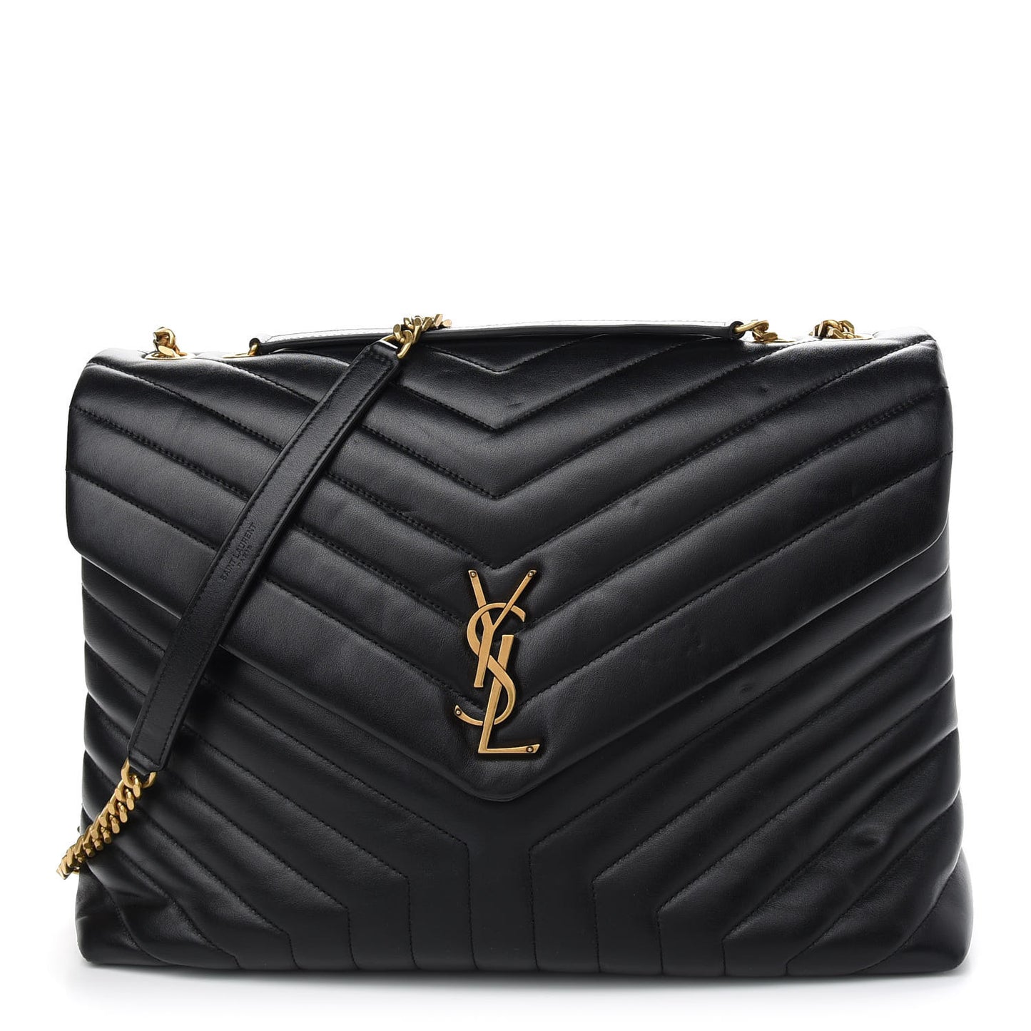 Calfskin Y Quilted Monogram Large Loulou Chain Satchel Black