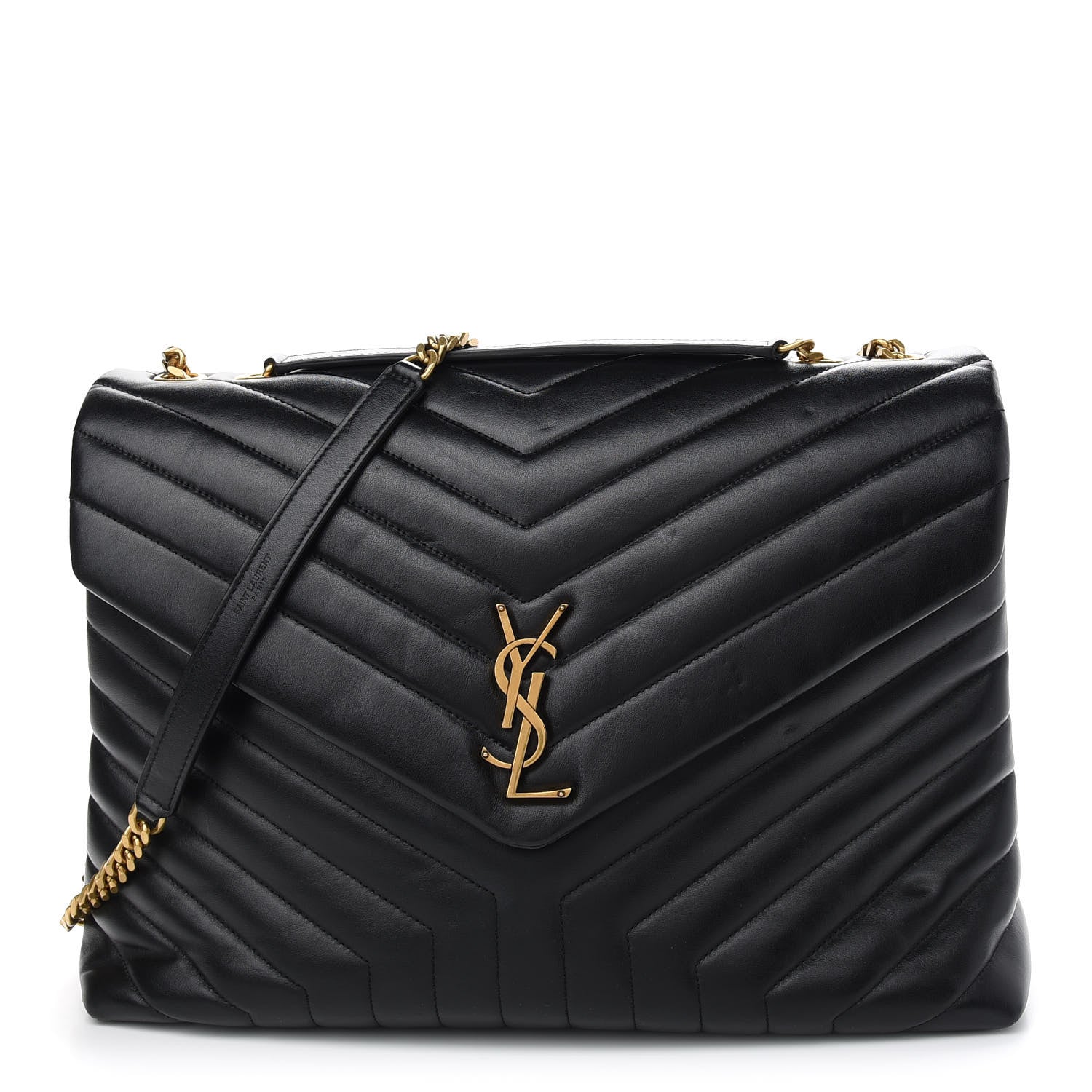 Saint Laurent Calfskin Y Quilted Monogram Large Loulou Chain Satchel Black 1 of 10