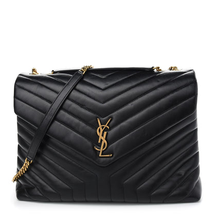 Saint Laurent Calfskin Y Quilted Monogram Large Loulou Chain Satchel Black 1 of 10
