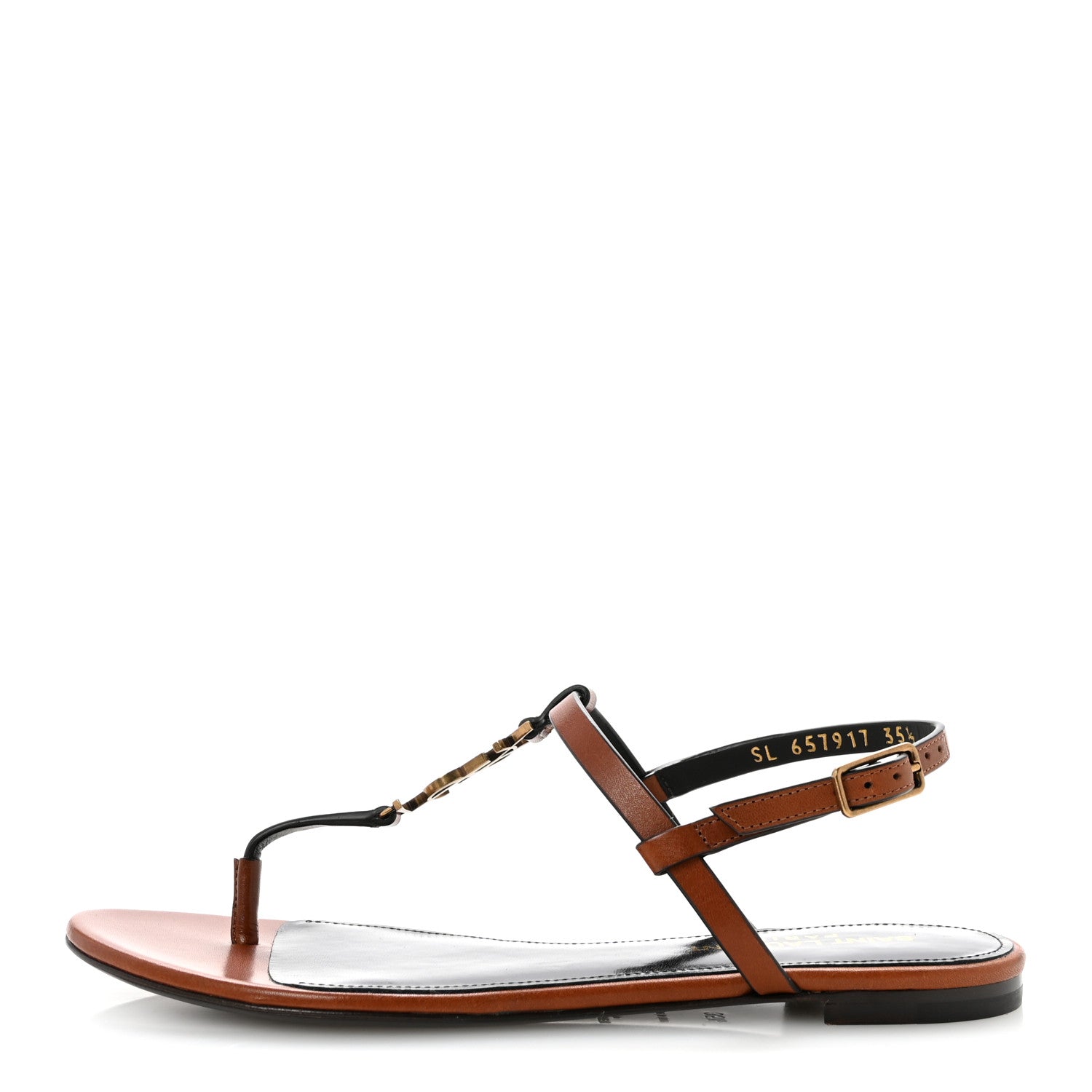 Saint Laurent Calfskin Maine Cassandra Monogram 05 Sandals 35.5 New Papaya 1 of 11