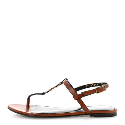 Saint Laurent Calfskin Maine Cassandra Monogram 05 Sandals 35.5 New Papaya 1 of 11