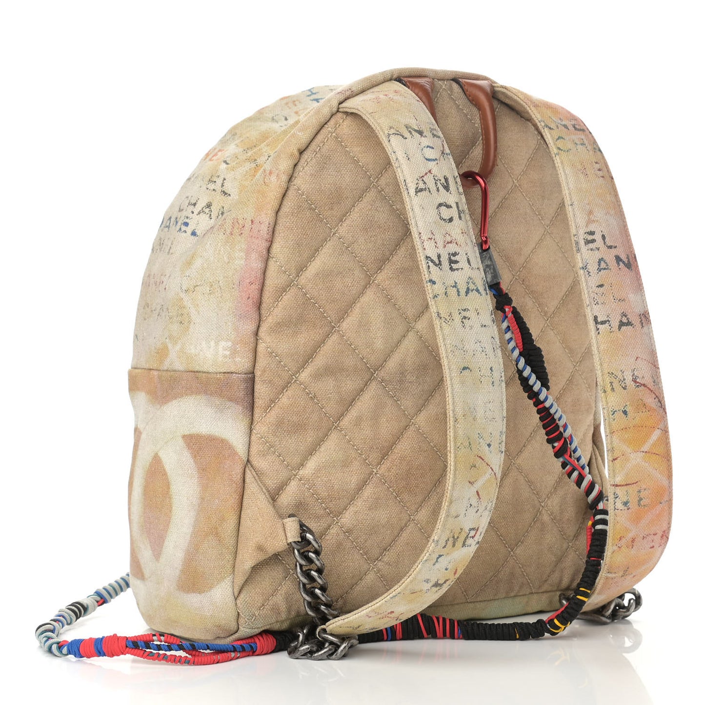 Graffiti Printed Canvas Medium Backpack Beige
