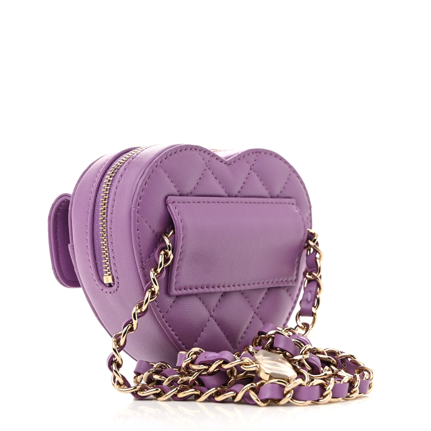 Lambskin Quilted CC In Love Heart Waist Belt Bag With Chain Purple