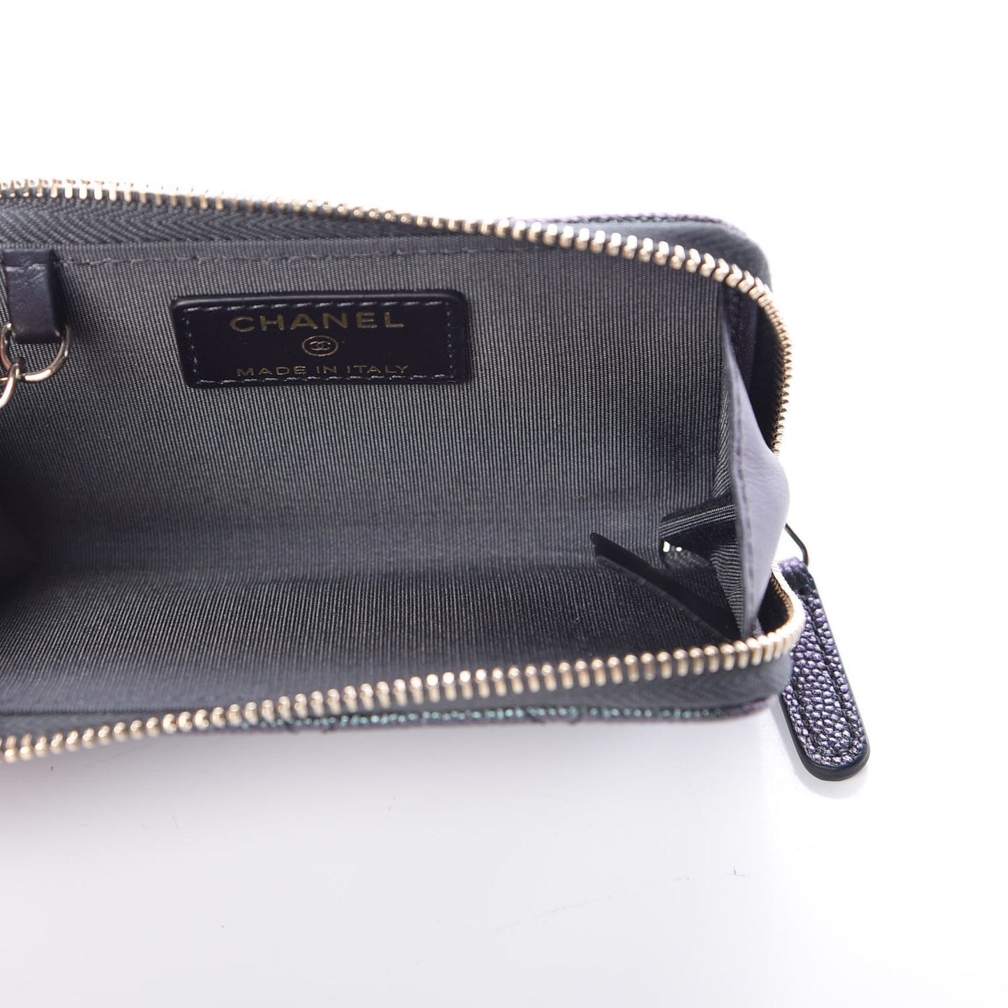 Iridescent Caviar Quilted Zipped Key Holder Case Black