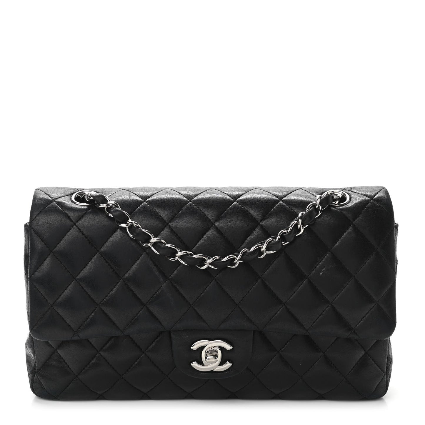Lambskin Quilted Medium Double Flap Black