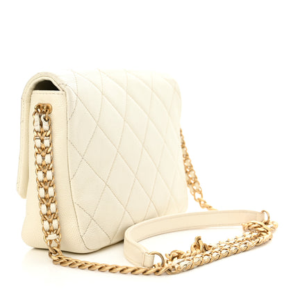 Chanel Shiny Caviar Quilted Small Chain Melody Flap White 4 of 16