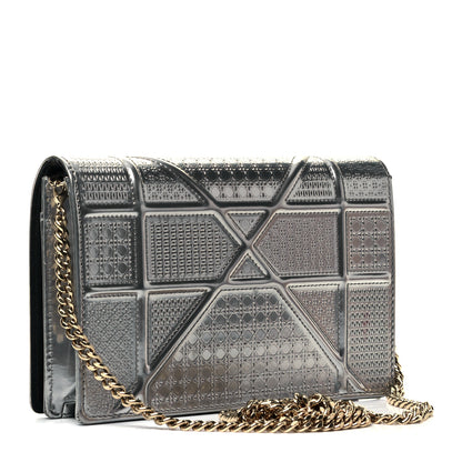 Christian Dior Metallic Patent Micro-Cannage Diorama Wallet on Chain Pouch Silver 3 of 9