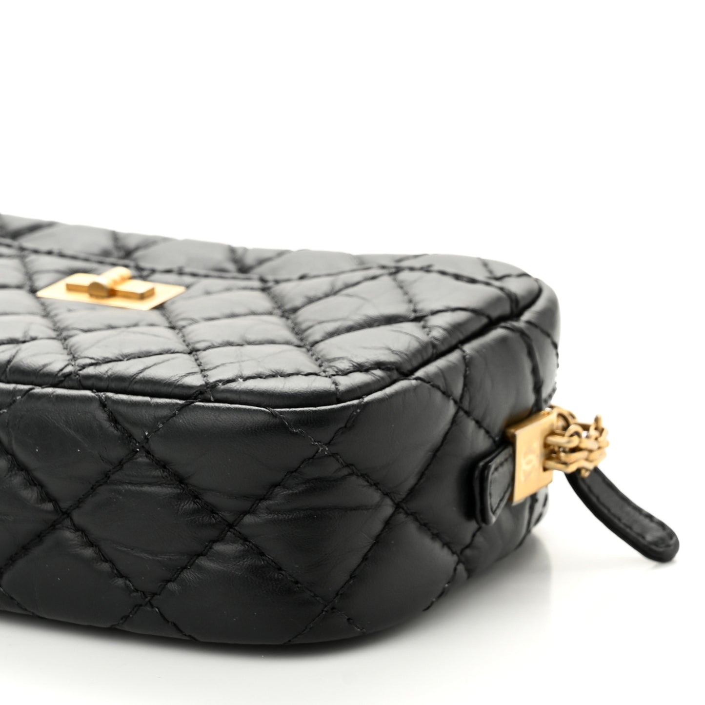 Aged Calfskin Quilted Mini Reissue Camera Case Black