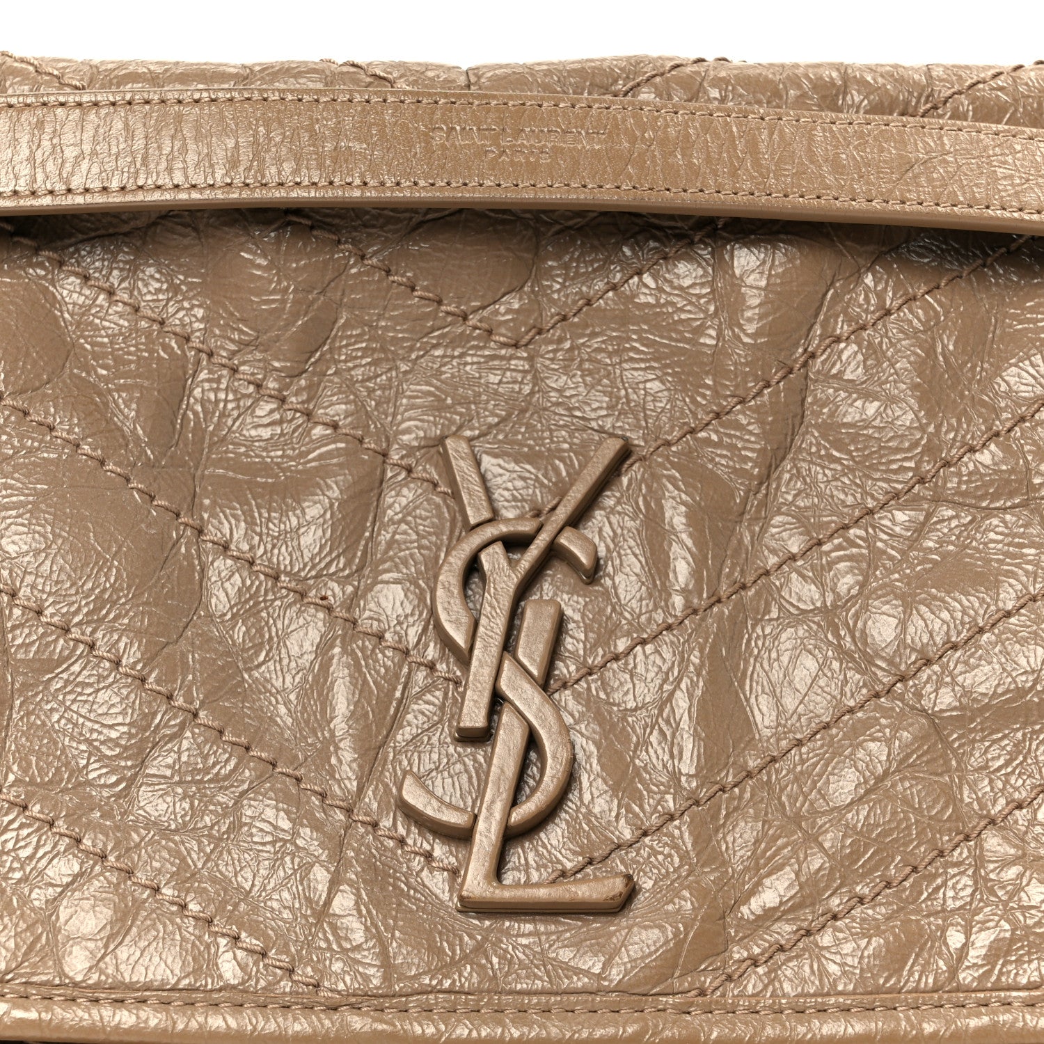 Saint Laurent Crinkled Calfskin Matelasse Monogram Medium Niki Chain Satchel Light Taupe 9 of 12