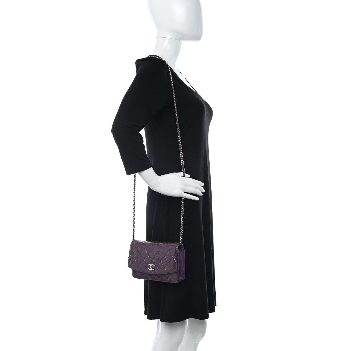Patent Quilted Brilliant Wallet On Chain WOC Violet