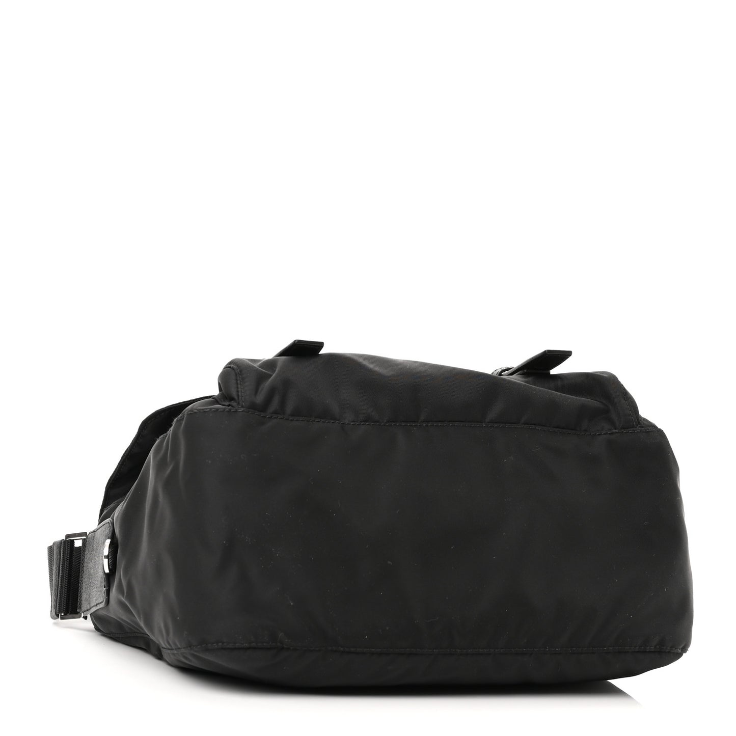 Re-Nylon Vela Saffiano Pocket Double Buckle Messenger Shoulder Bag Black