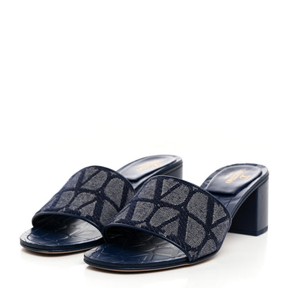 Valentino Garavani Toile Iconographe Cotton Vlogo Slide Sandals 39 Melange Denim 3 of 11