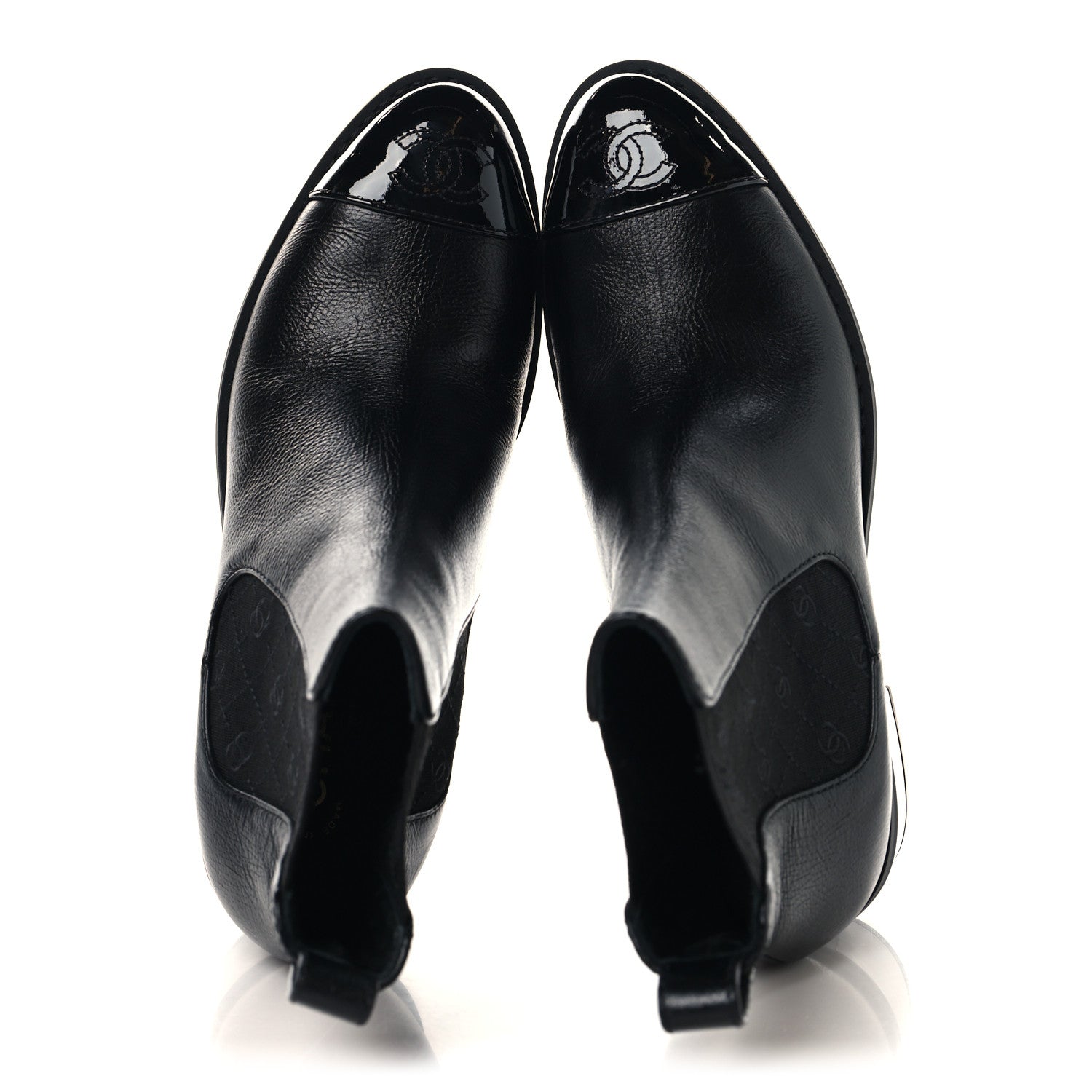 Chanel Calfskin Patent Cap Toe CC Short Boots 38.5 Black 2 of 9