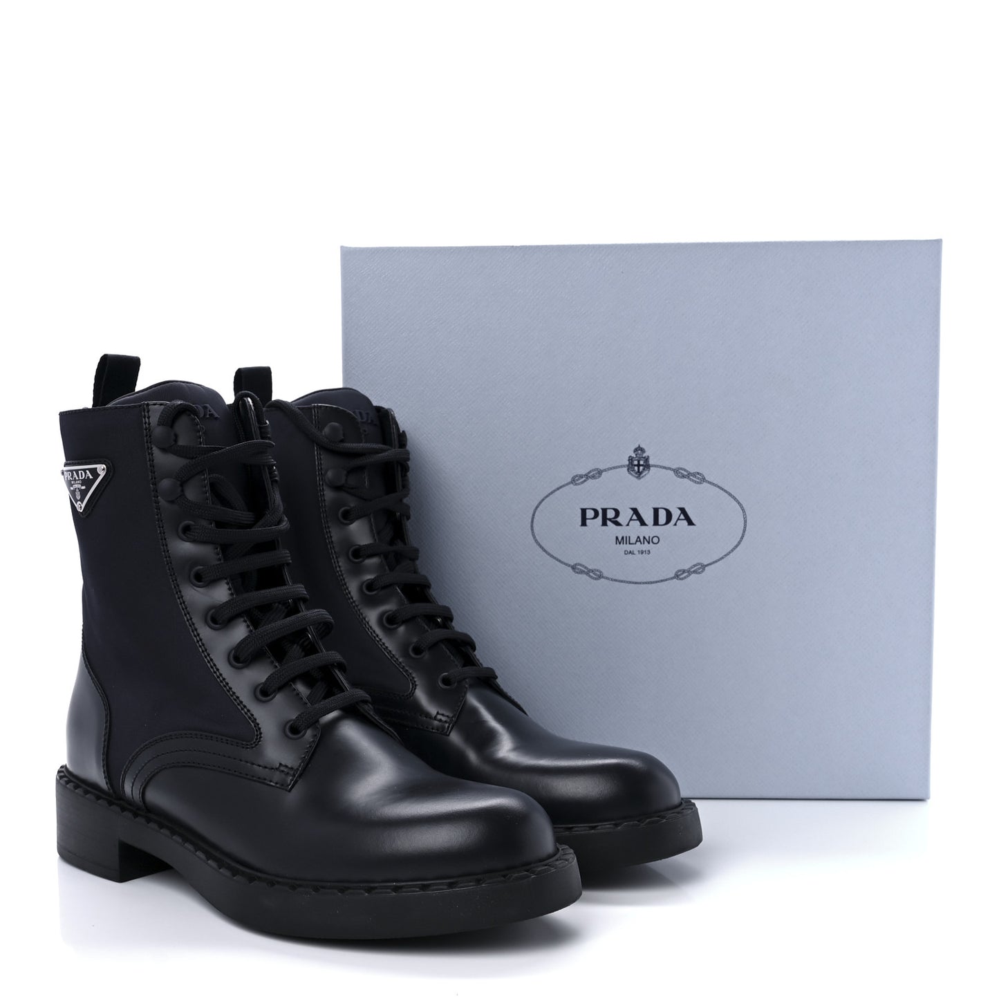 Spazzolato Re-Nylon Metal Triangle Logo Womens 50mm Combat Boots 40.5 Bleu