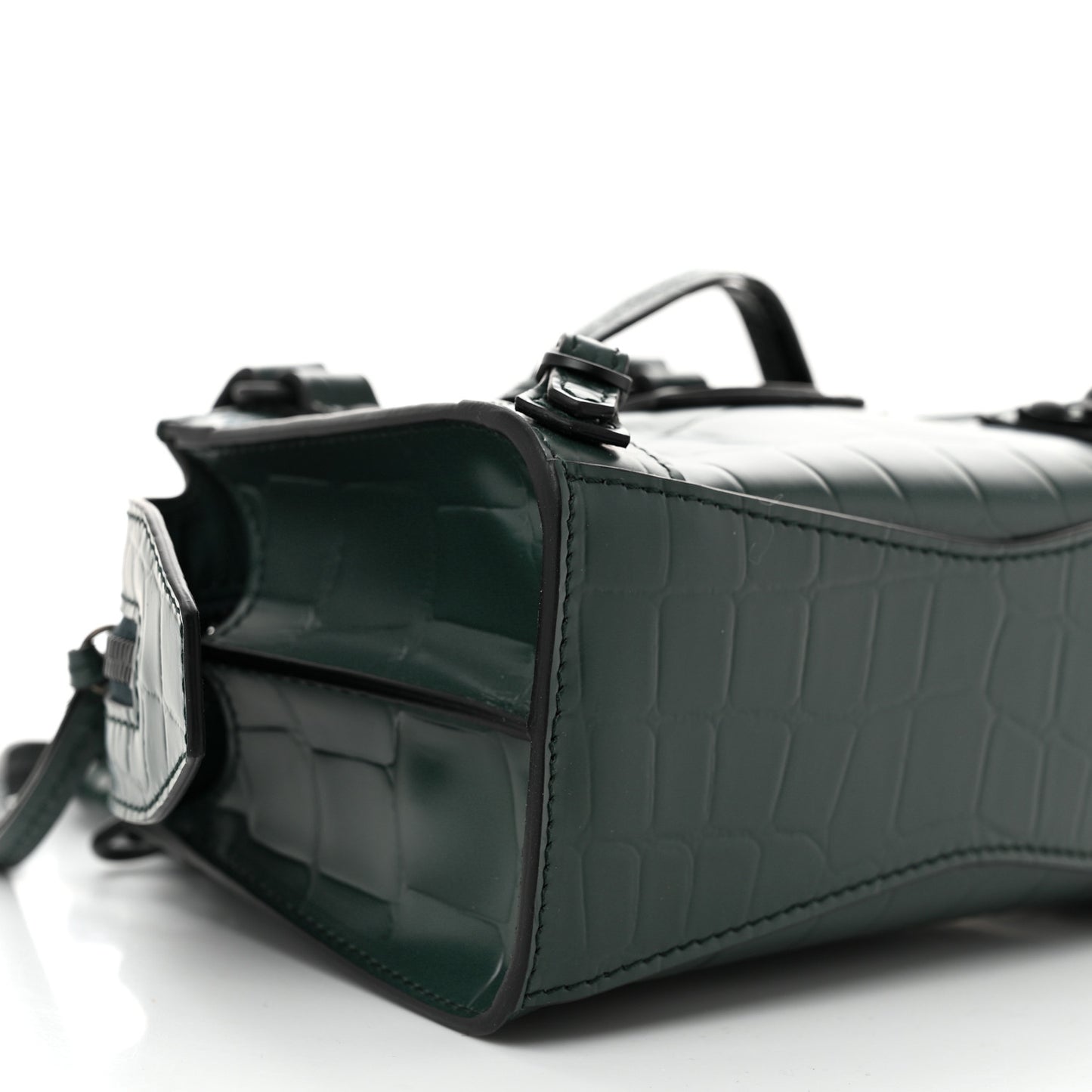 Semi Shiny Calfskin Crocodile Embossed Neo Classic Black Hardware Nano City Crossbody Forest Green