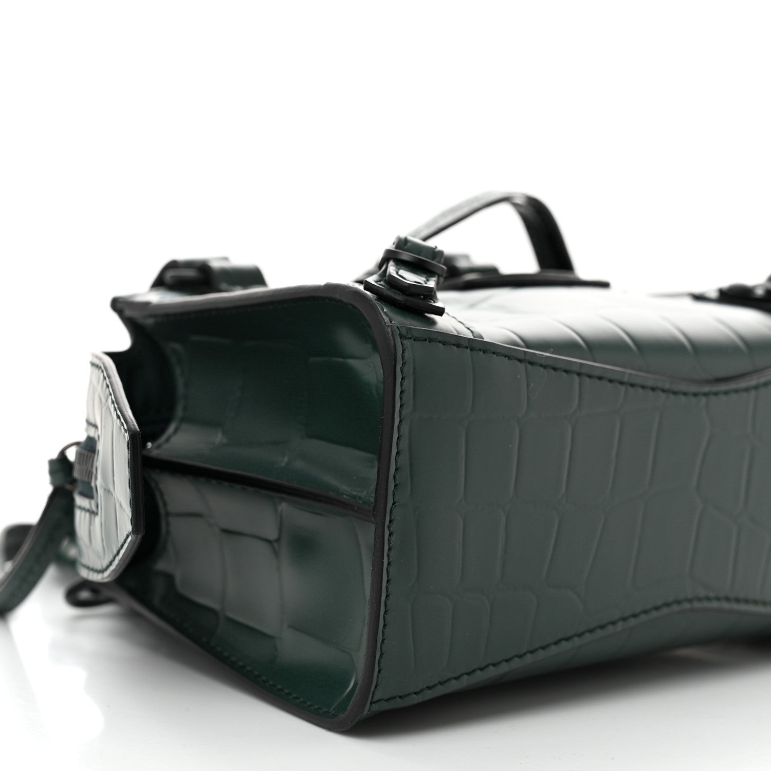 Balenciaga Semi Shiny Calfskin Crocodile Embossed Neo Classic Black Hardware Nano City Crossbody Forest Green 8 of 9