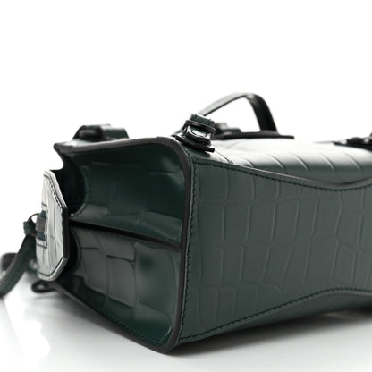 Balenciaga Semi Shiny Calfskin Crocodile Embossed Neo Classic Black Hardware Nano City Crossbody Forest Green 8 of 9