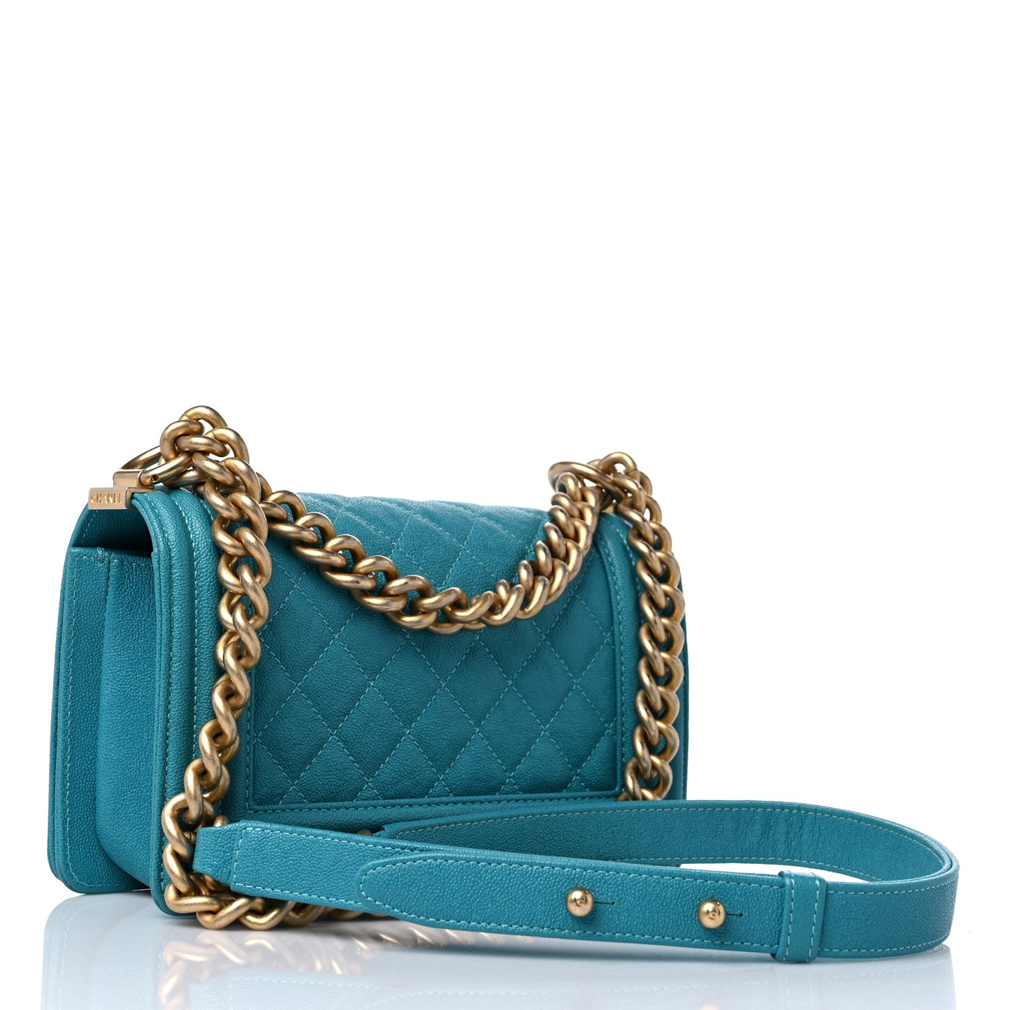 Caviar Quilted Small Boy Flap Turquoise