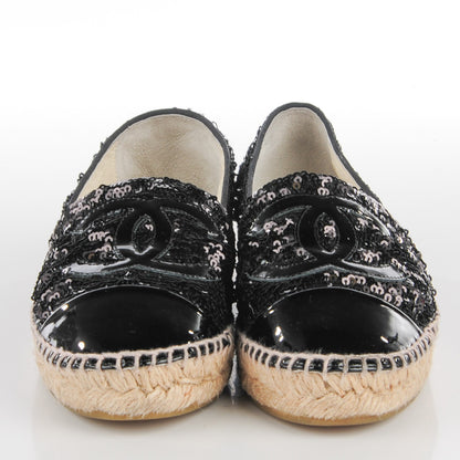 Chanel Patent Sequin CC Espadrilles 36 Black 2 of 7