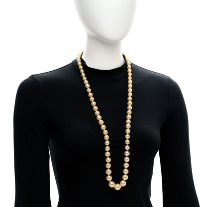 Chanel Graduated Pearl Long Necklace Gold White 2 of 5
