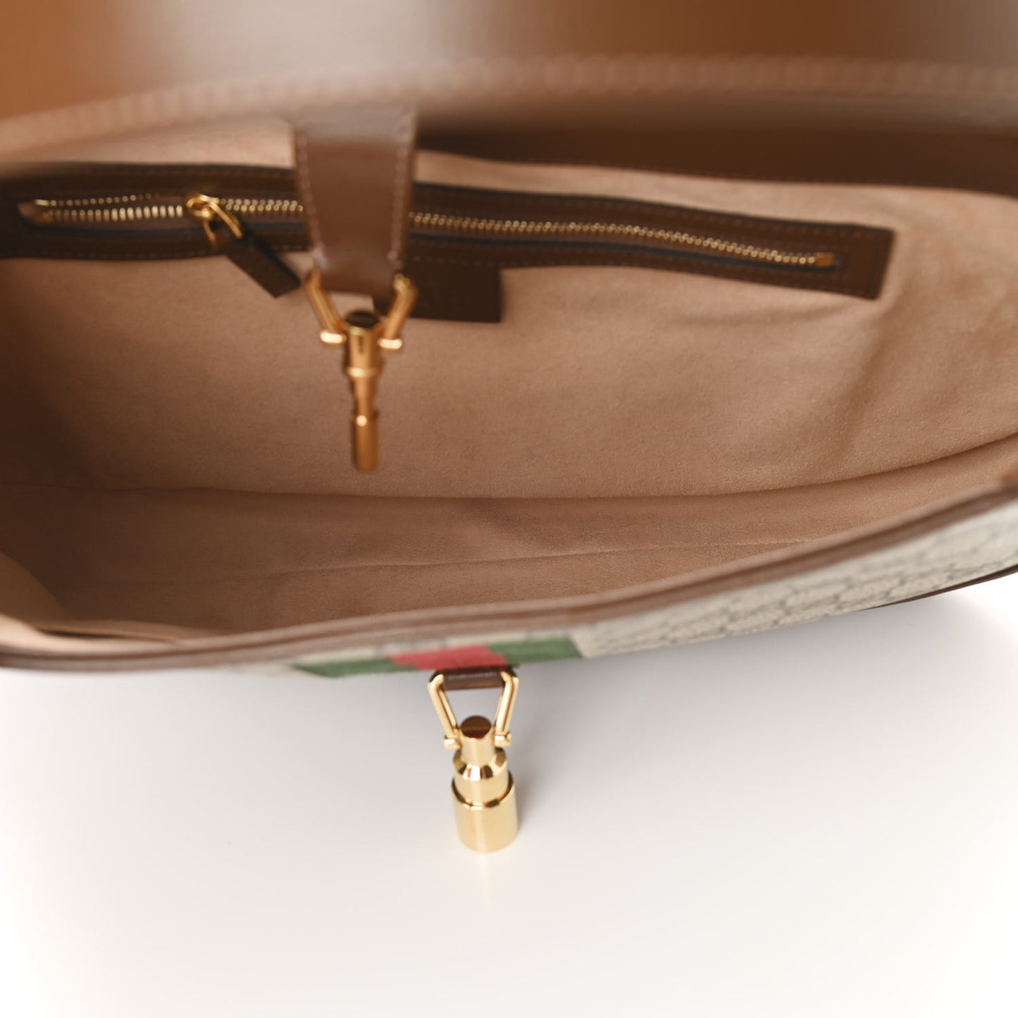 GG Supreme Monogram Azalea Calfskin Web Medium Jackie 1961 Hobo Beige Ebony Brown Sugar