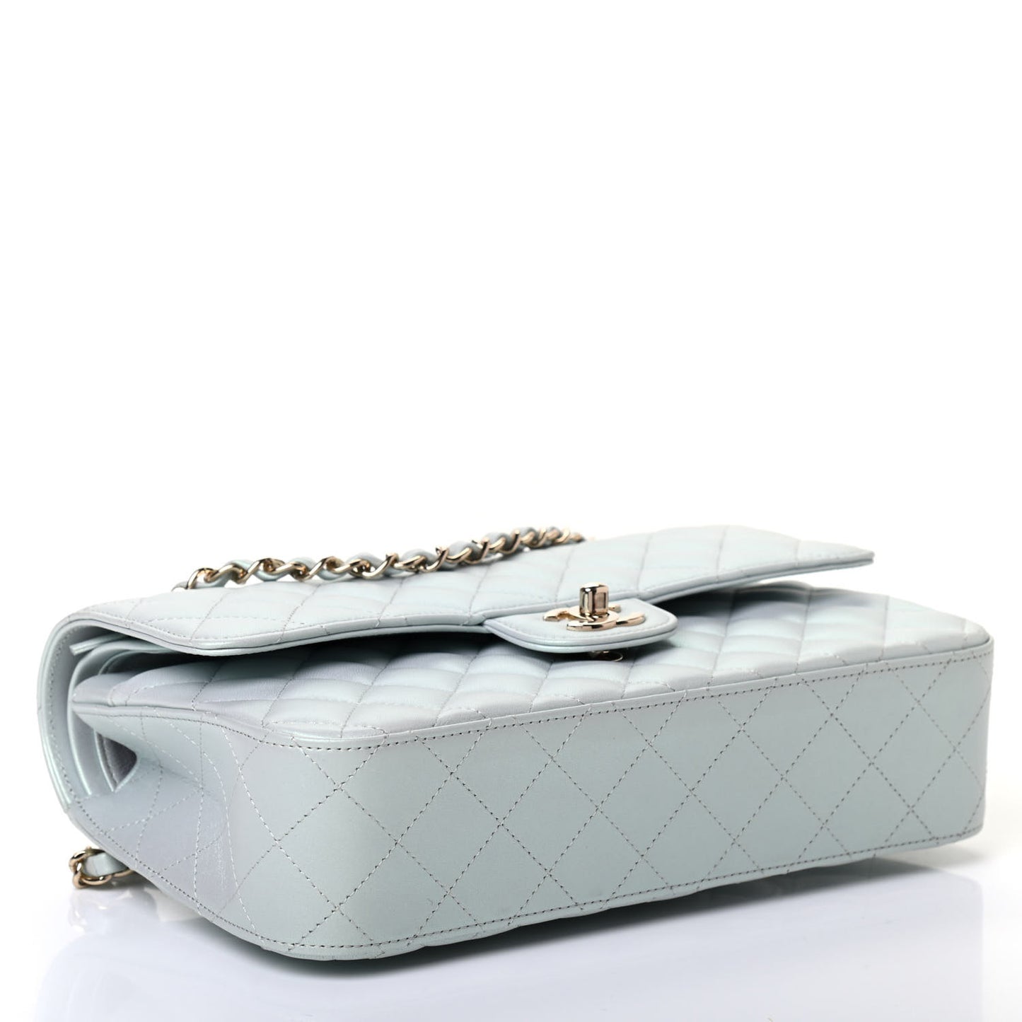 Iridescent Lambskin Quilted Medium Double Flap Light Blue