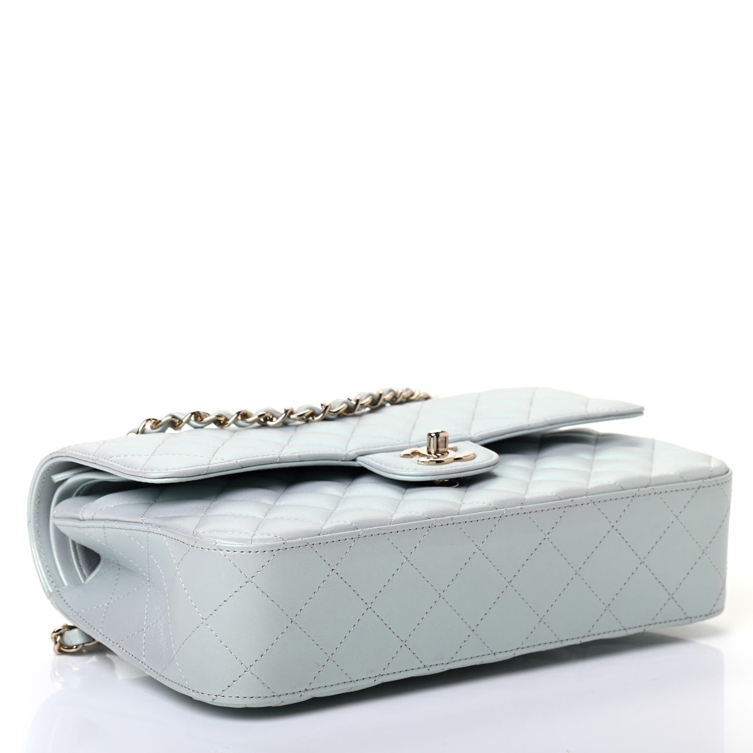 Chanel Iridescent Lambskin Quilted Medium Double Flap Light Blue 3 of 4