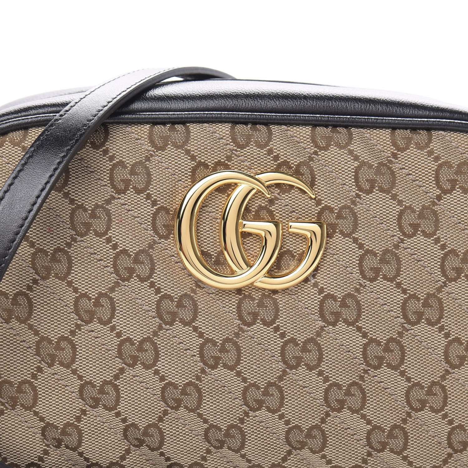 Gucci Monogram Matelasse Diagonal Small GG Marmont Chain Shoulder Bag Beige Black 7 of 10