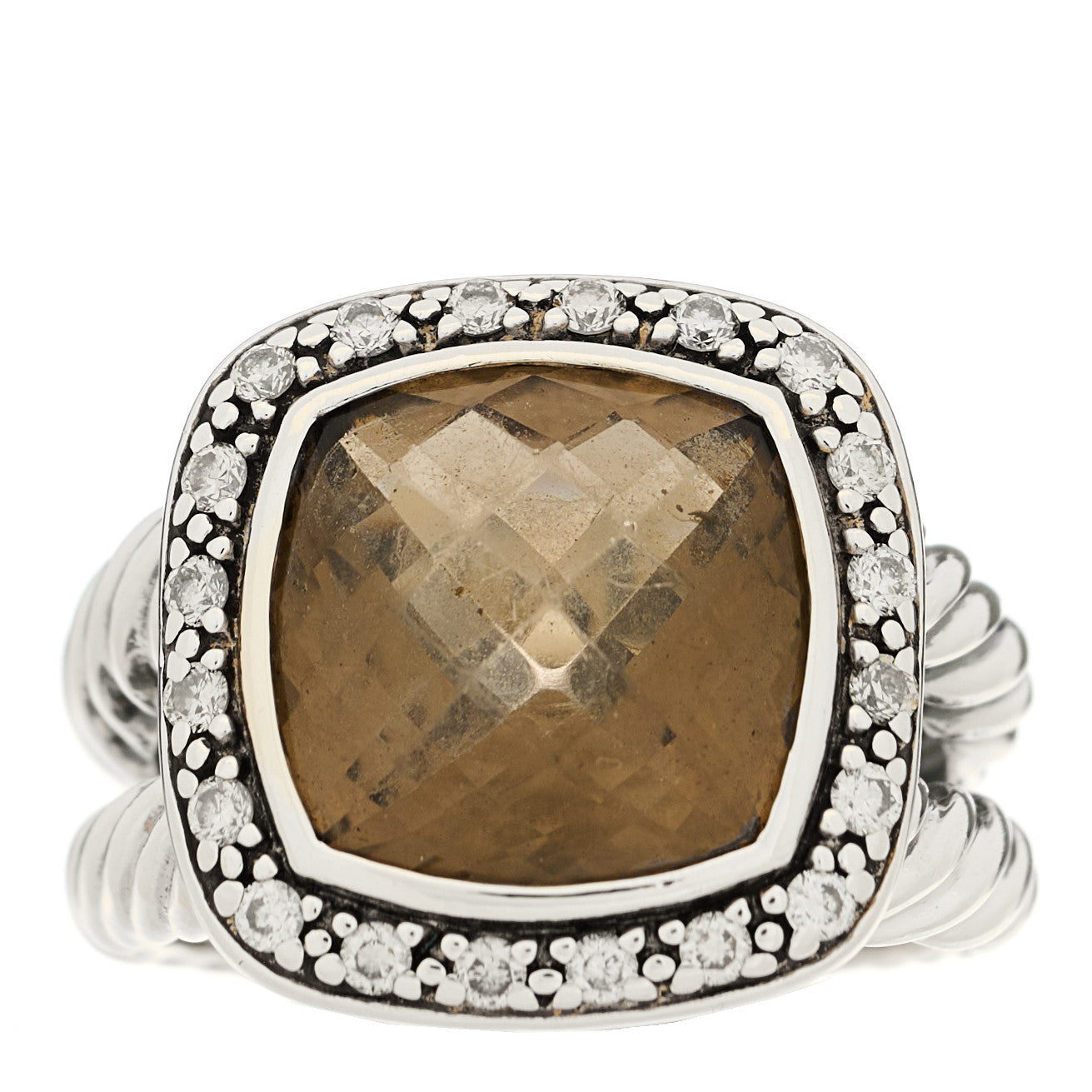 Sterling Silver Diamond Smoky Quartz 11mm Albion Ring 49 4.75