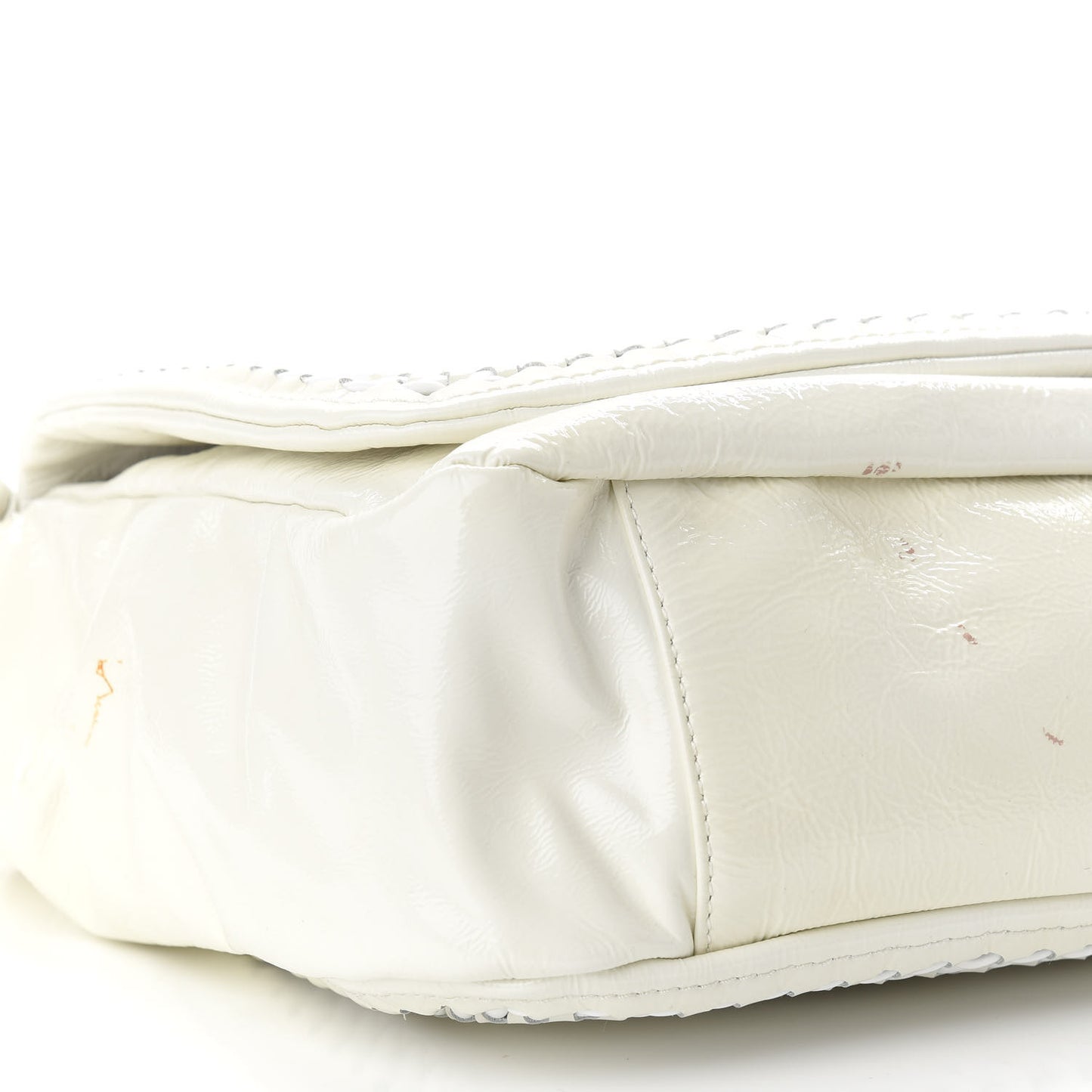 Crinkled Patent Modern Chain Flap White