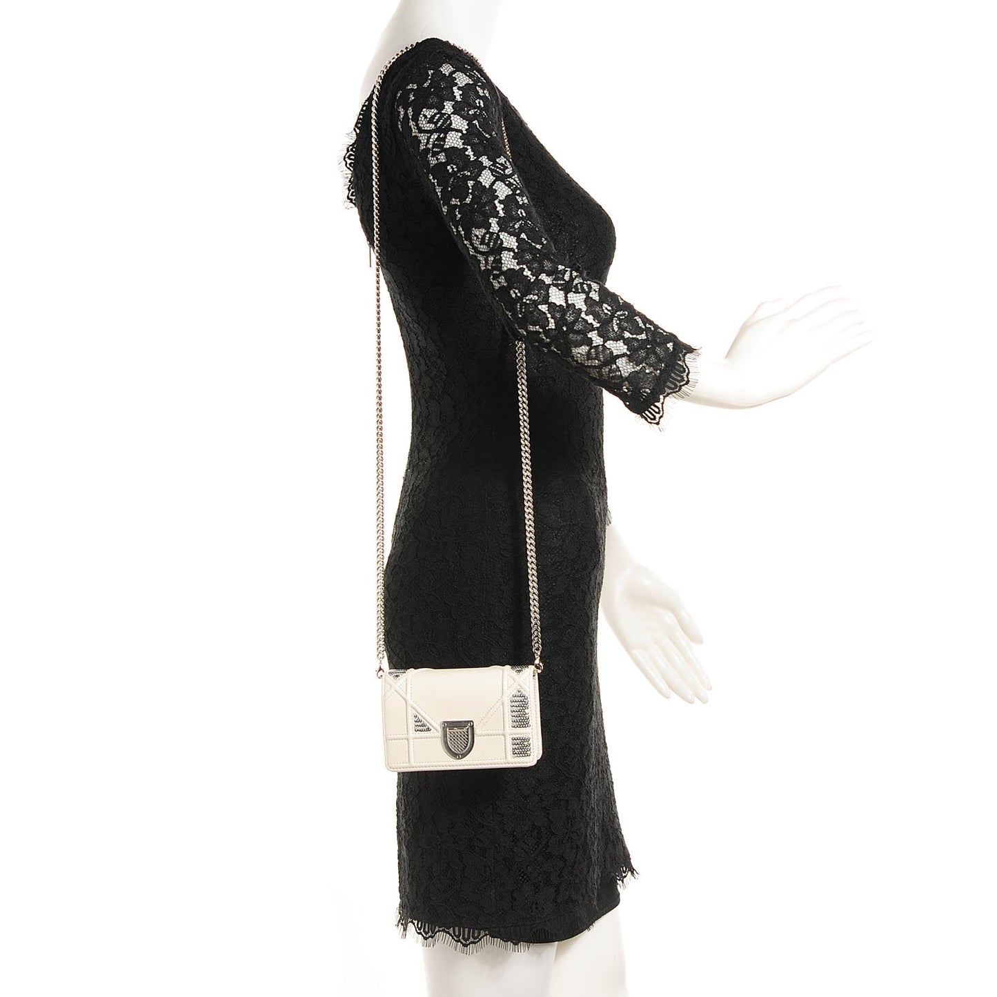 Lambskin Sequin Baby Diorama Flap Bag White