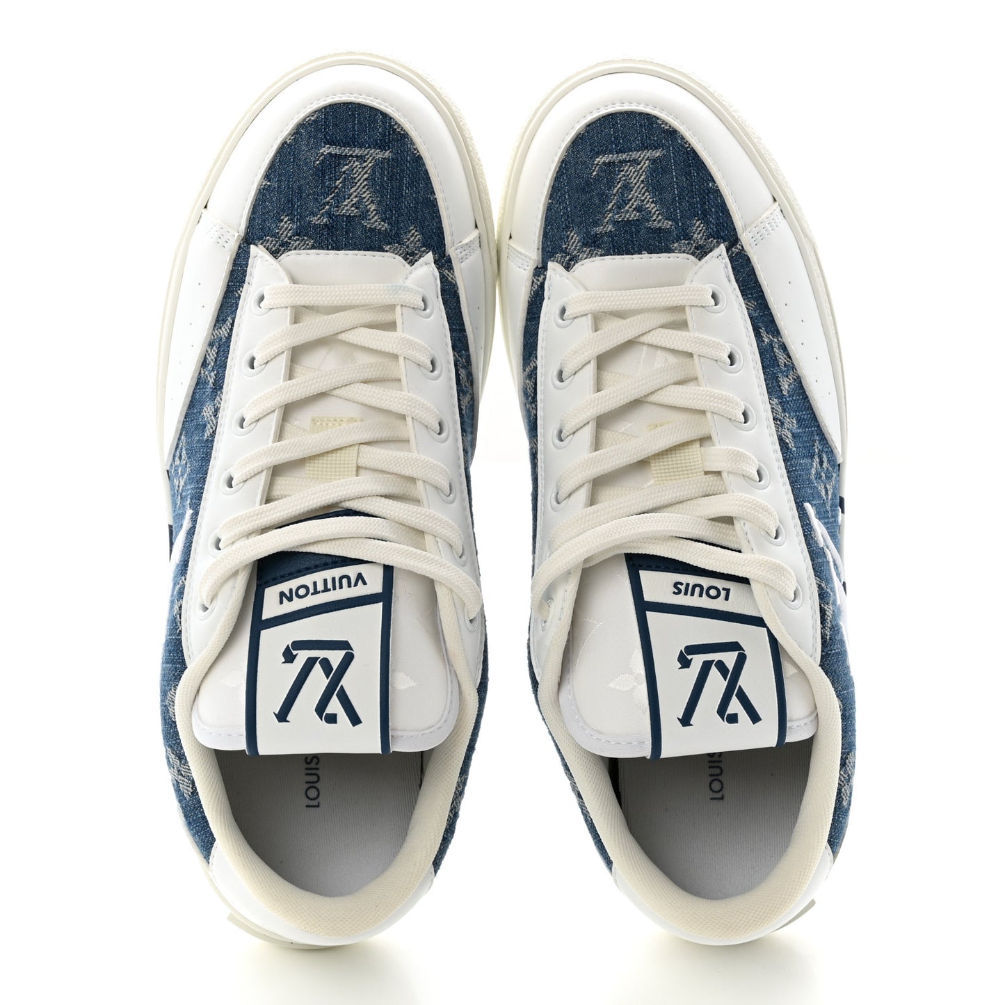 Calfskin Monogram Denim Womens Charlie Sneakers 40 White Blue