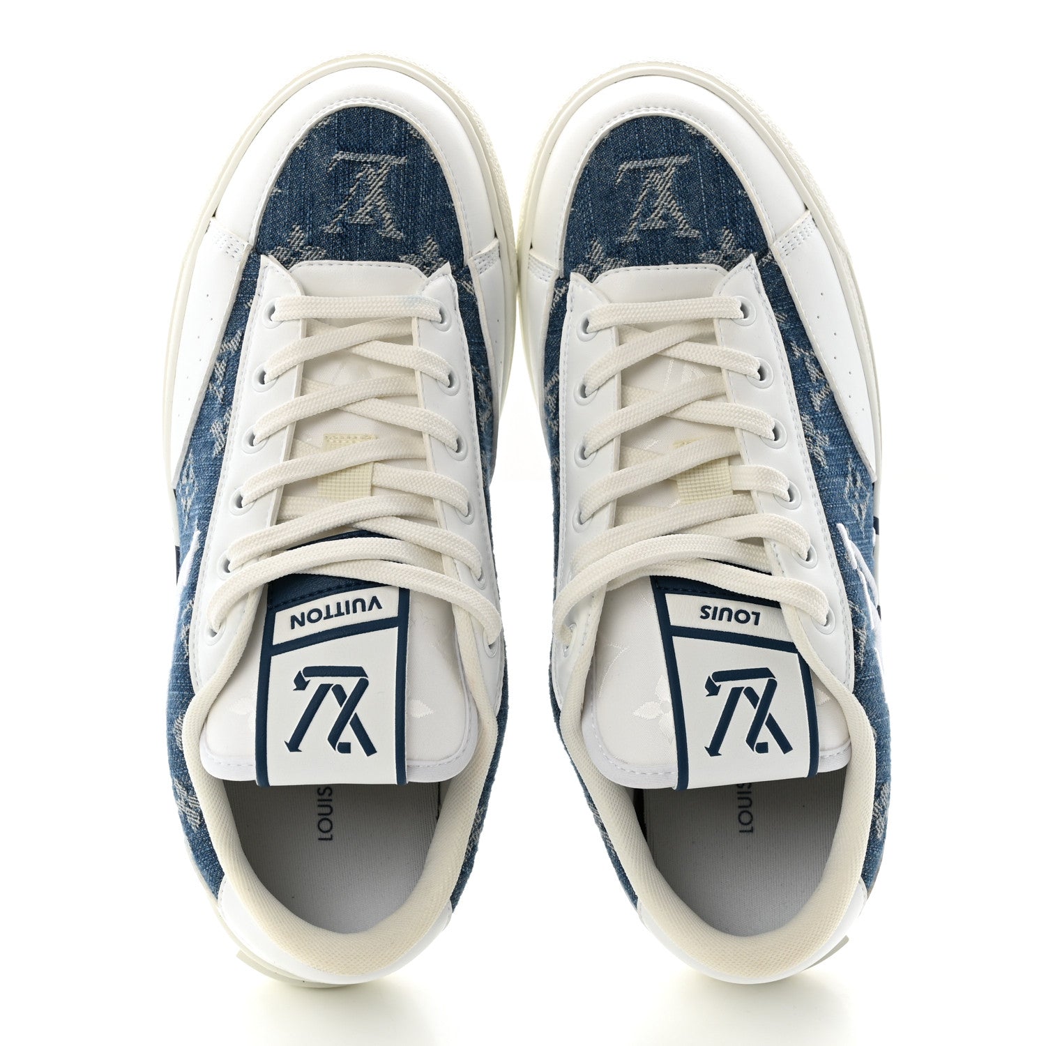 Louis Vuitton Calfskin Monogram Denim Womens Charlie Sneakers 40 White Blue 5 of 10
