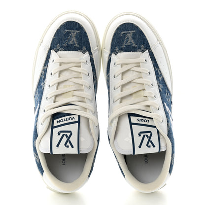 Louis Vuitton Calfskin Monogram Denim Womens Charlie Sneakers 40 White Blue 5 of 10