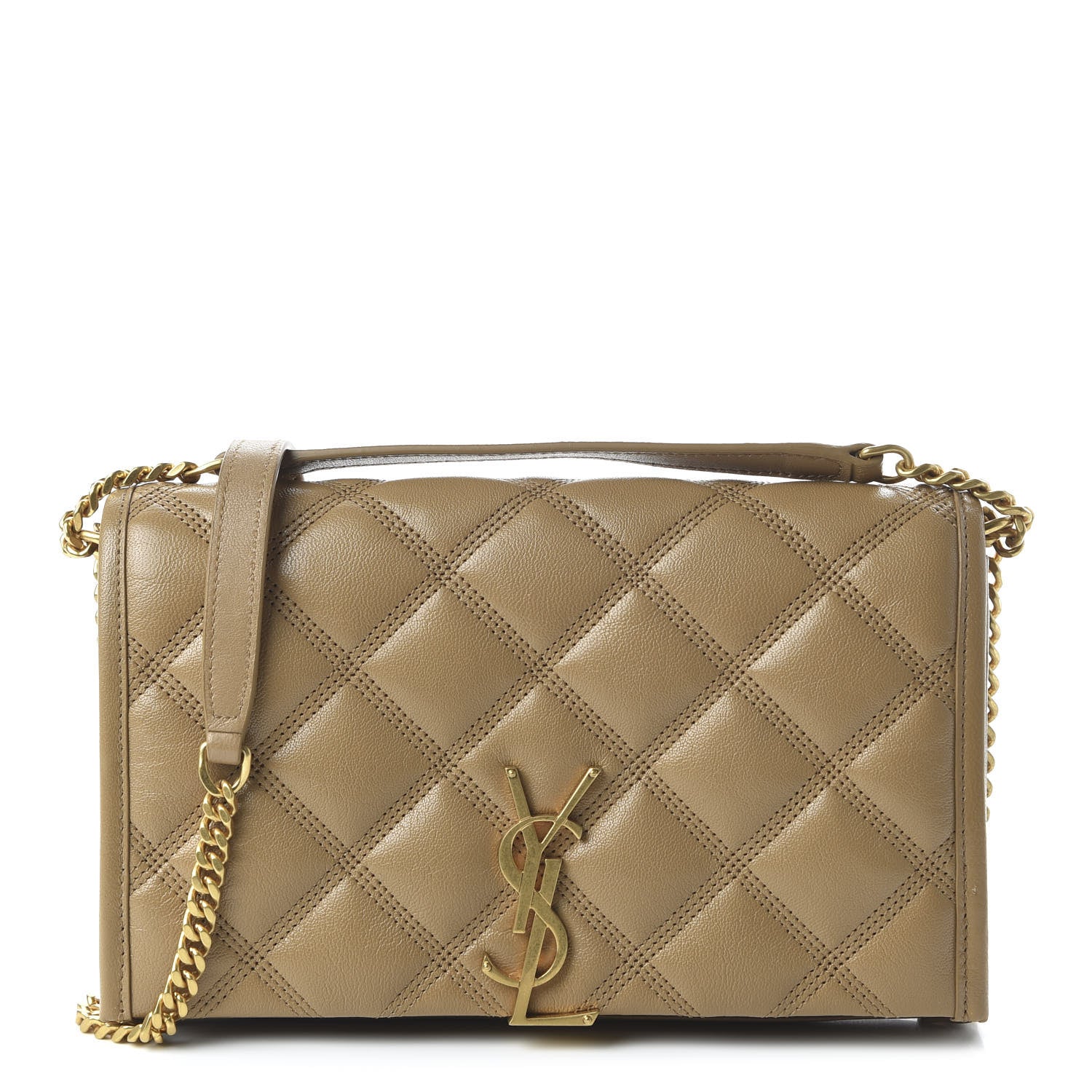 Saint Laurent Lambskin Diamond Quilted Becky Chain Wallet Gold Sand 1 of 10