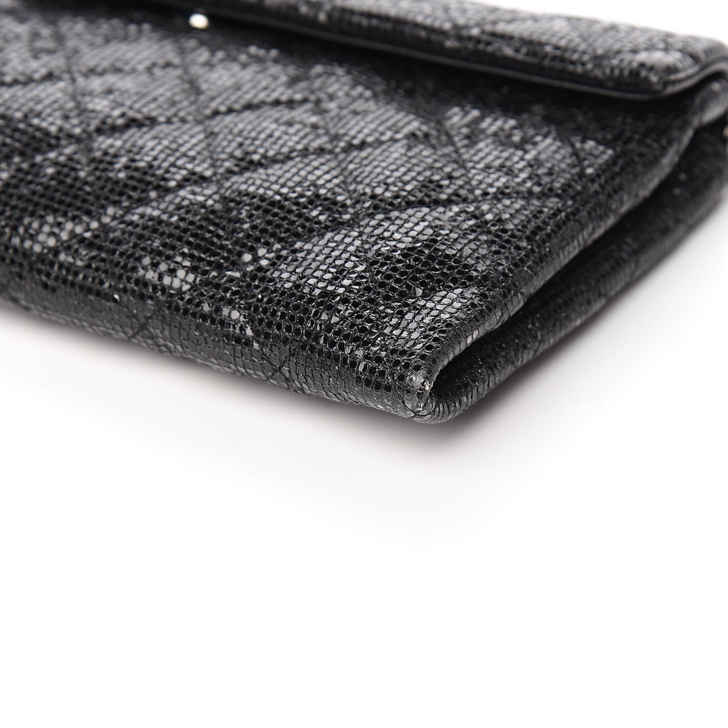 Iridescent Vinyl Quilted Clutch With Chain Black