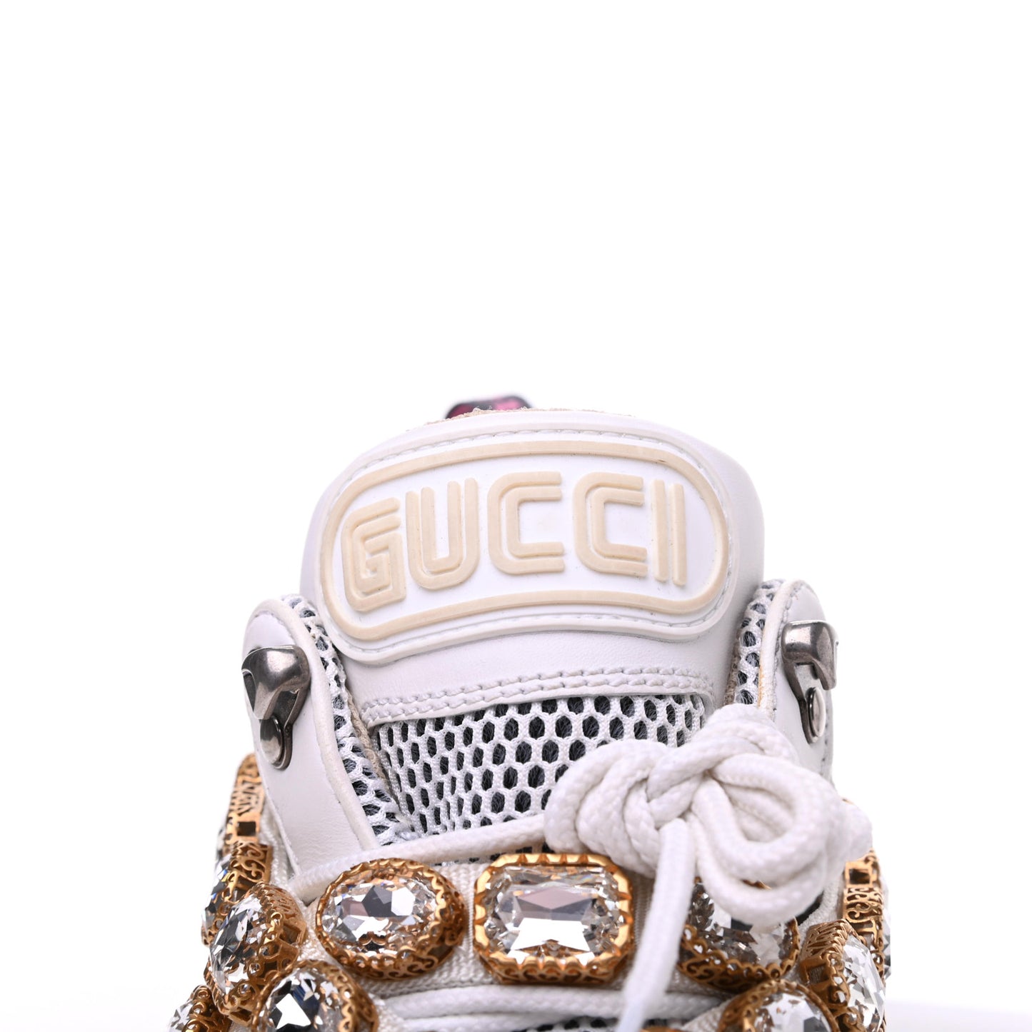 X SEGA Mesh Calfskin Suede Removable Crystals Womens Flashtrek Sneakers 38 Great White