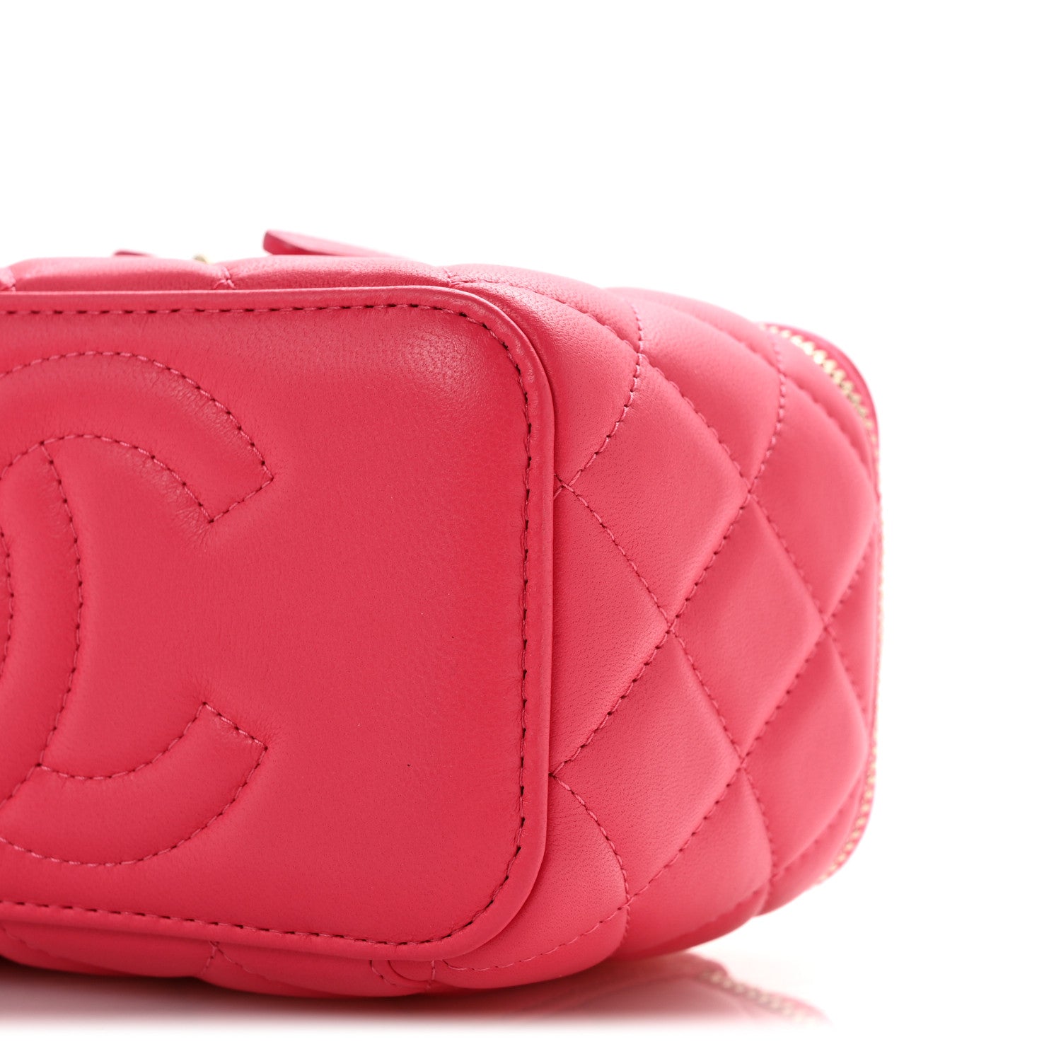 Chanel Lambskin Quilted Baguette Crystal Top Handle Vanity Case With Chain Fuchsia 10 of 12