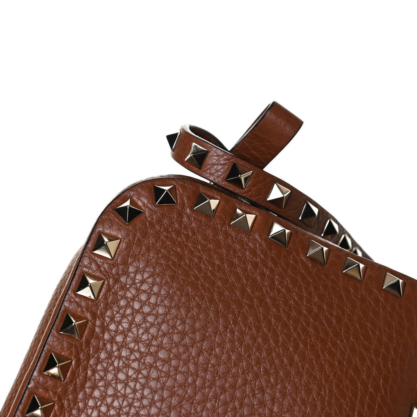 Pebbled Calfskin Rockstud Camera Crossbody Bag Tan
