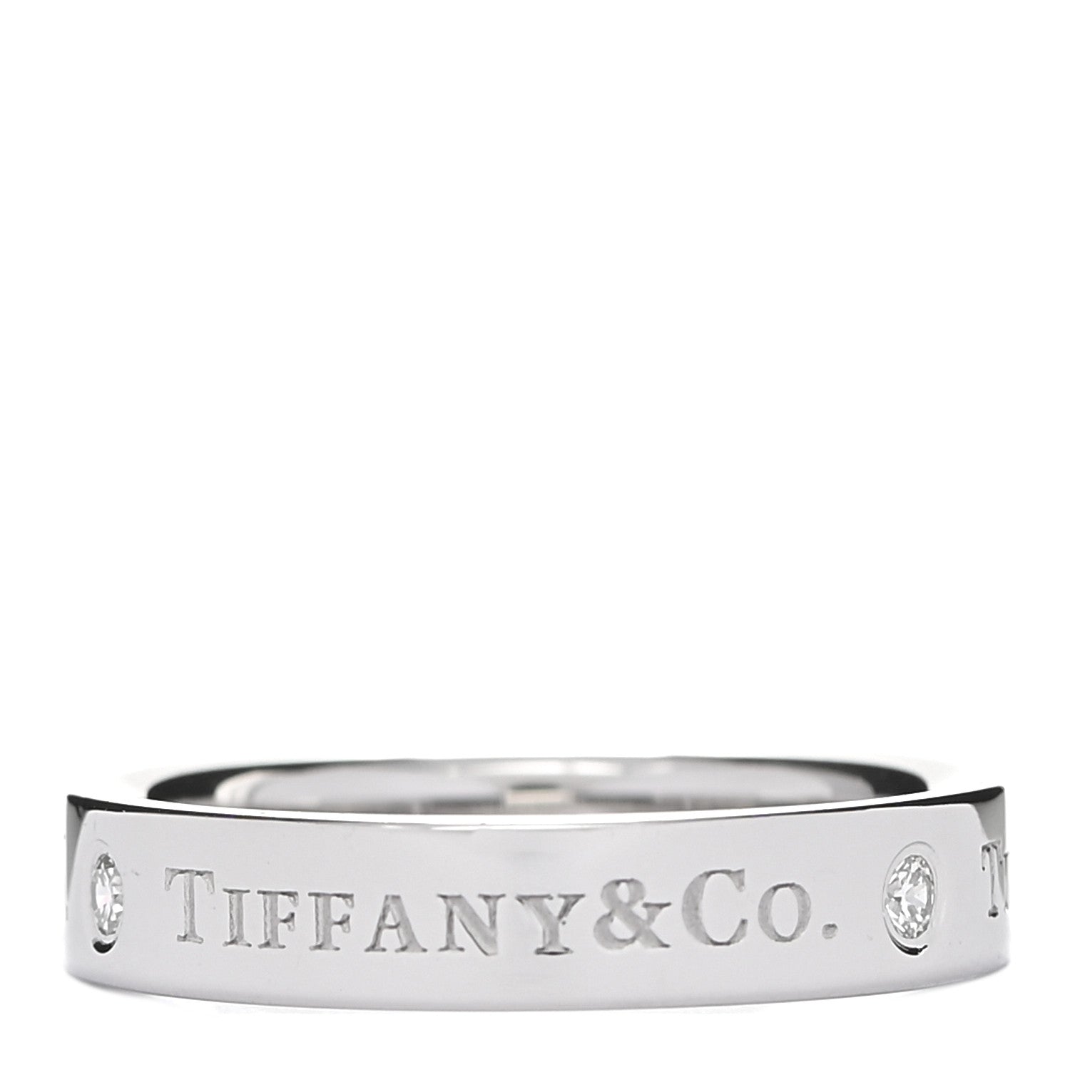 Tiffany Platinum Diamond Logo Band Ring 51 5.75 3 of 4